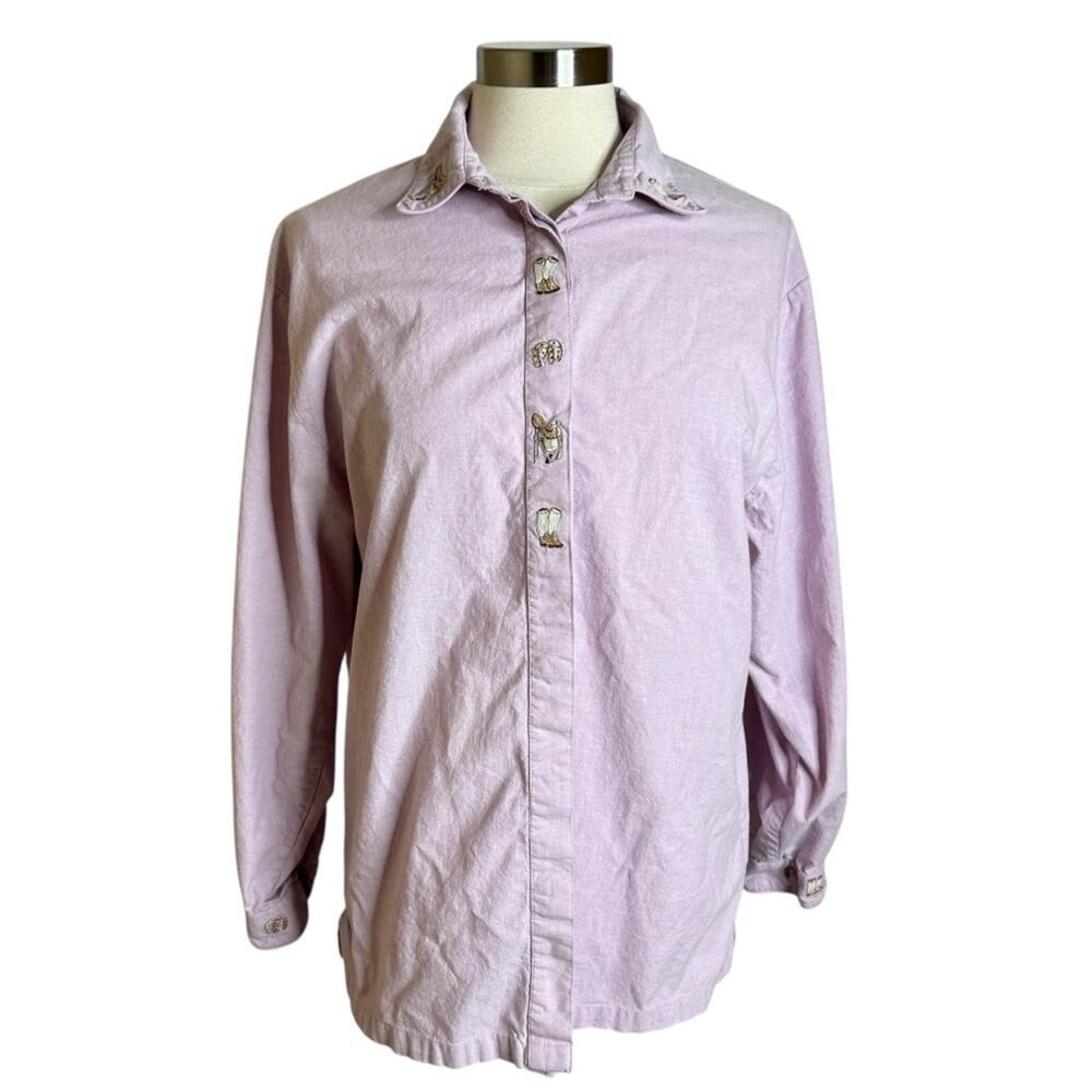 Vintage Jac Jac‎ Western Button Up Embroidered Cowboy Boots Shirt Womens 4